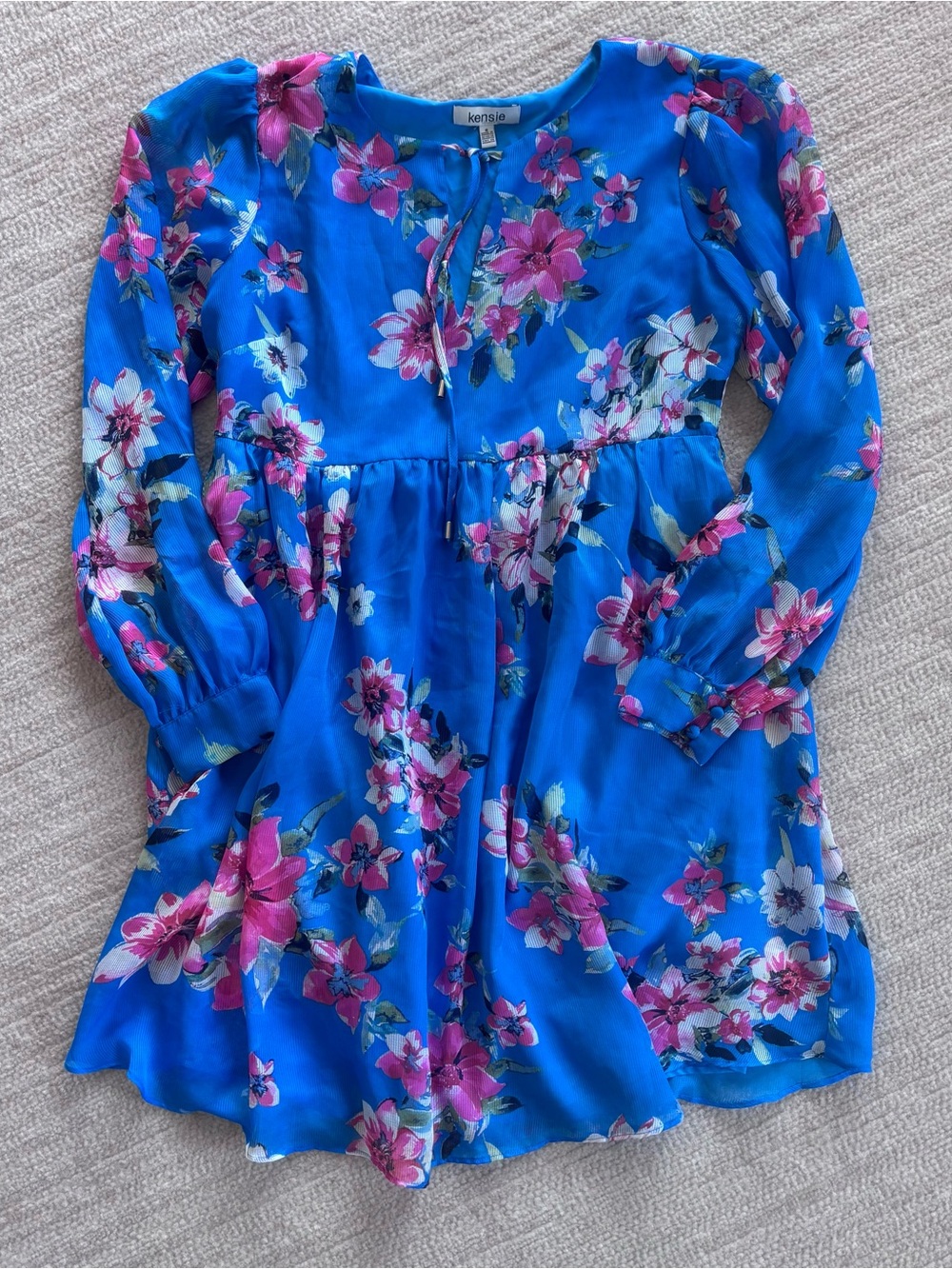 Kensie Royal Blue Floral Tie-Neck Mini Dress